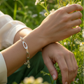 Woman wearing Oval Link Chain Sterling Silver Bracelet with natural background
