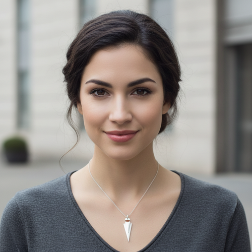 Woman wearing smaller Arrowhead Sterling Silver Pendant