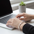 Woman's hands on keyboard wearing Chunky Rectangular Link Chain Bracelet - square